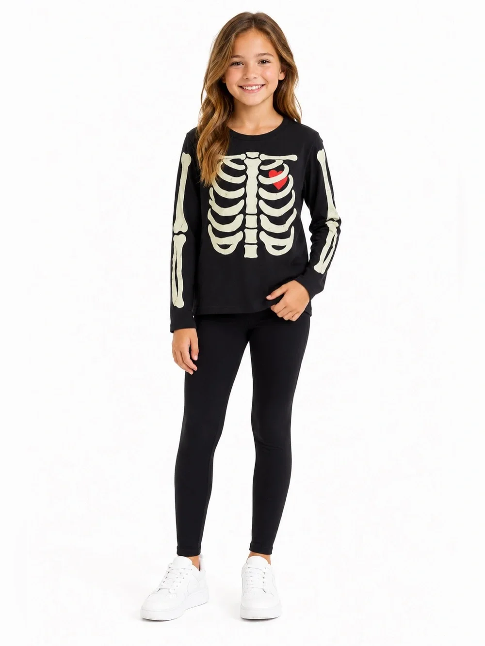 Crewcuts Black Skeleton Print Long Sleeve Tee- Glow in the Dark